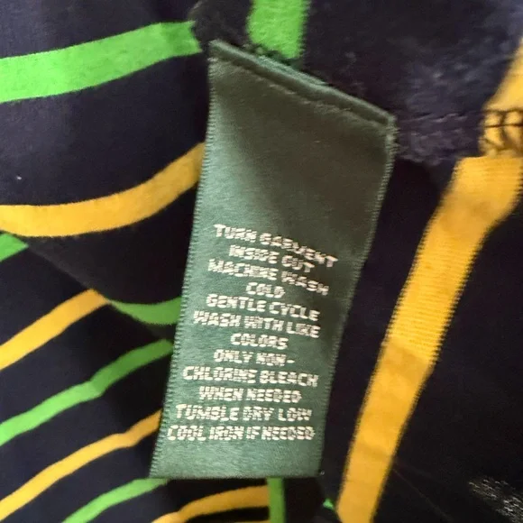 Ralph Lauren active M Navy Shirt with Green and Yellow Stripes casual travel - Picture 9 of 9